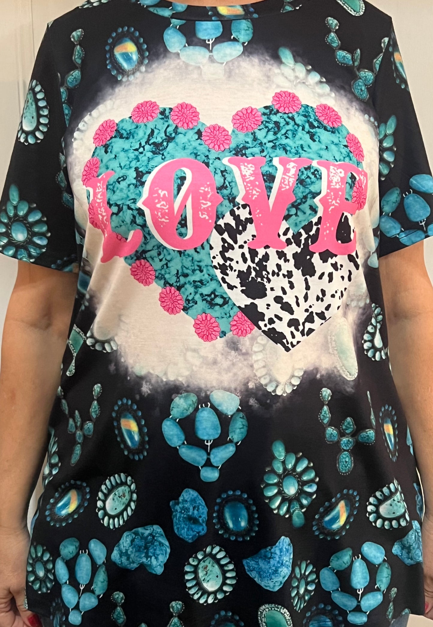 Valentines Turquoise and Pink Top