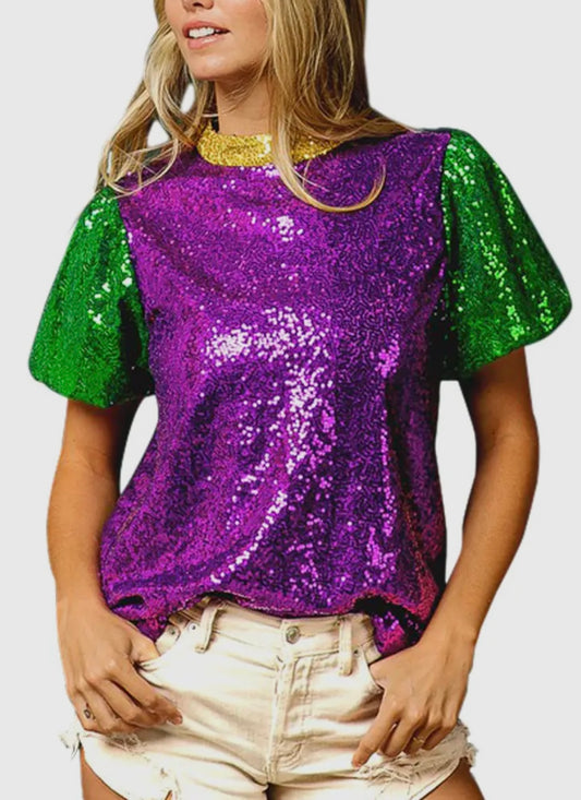 Mardi Gras Deep Purple Sequin Top