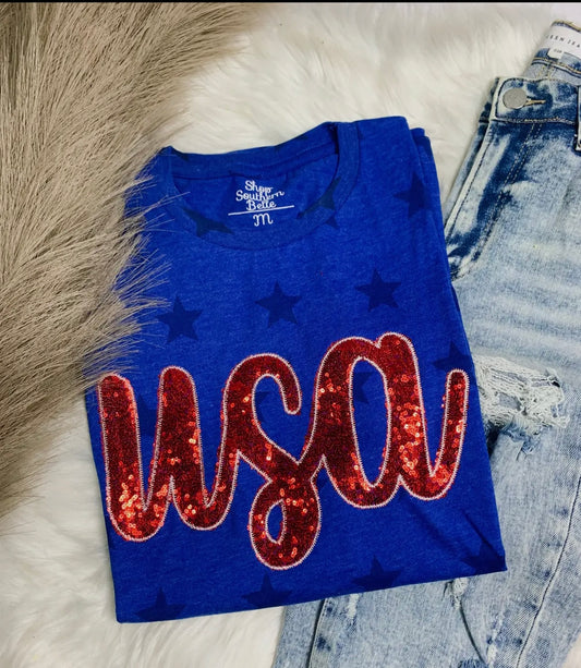 Blue Star Shirt USA Sequin