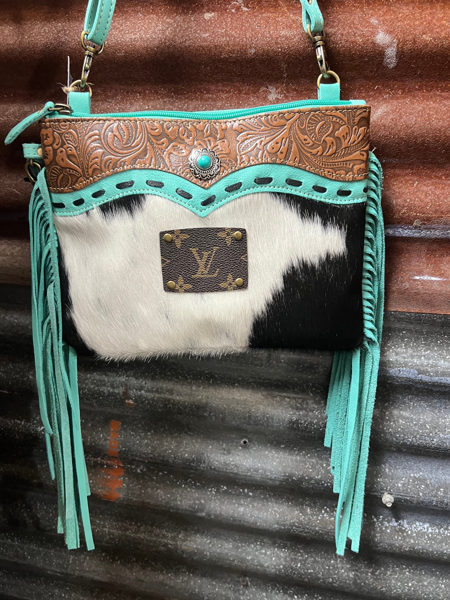 Upcycled Lv Cowhide Leather Crossbody