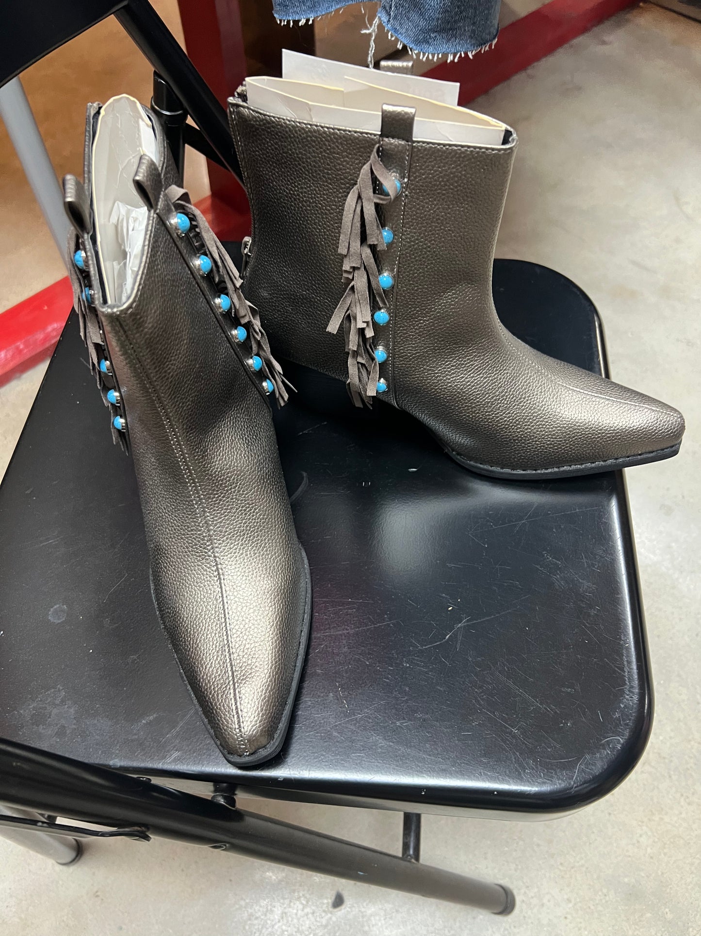 Silver/turquoise Ankle Boots